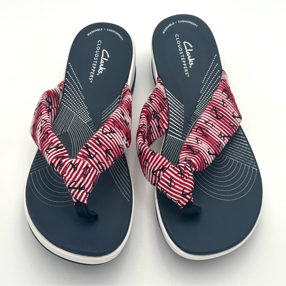 Cloudsteppers Clarks Arla Gibson Red, White & Blue Flip Flop Sandals W Sz 10